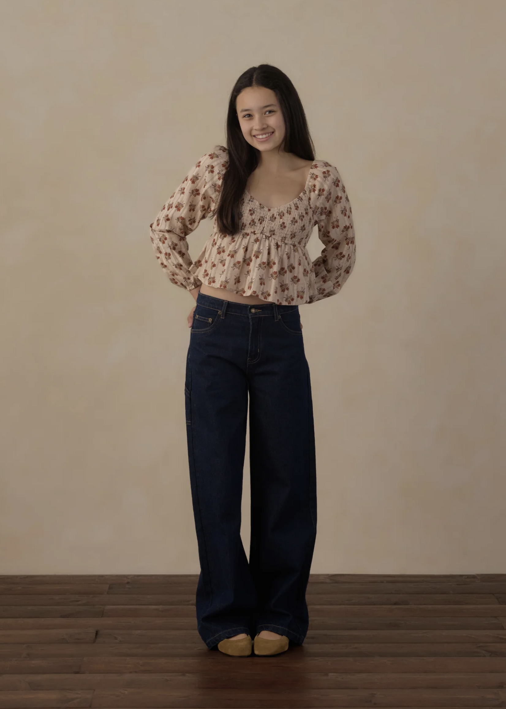 Rylee + Cru LLC TEEN L/S FLUTTER TOP BOUQUET ANTIQUE