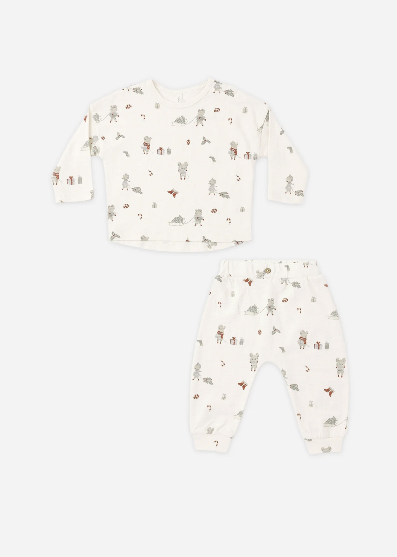 Rylee + Cru LLC L/S TEE + PANT SET HOLIDAY MOUSE
