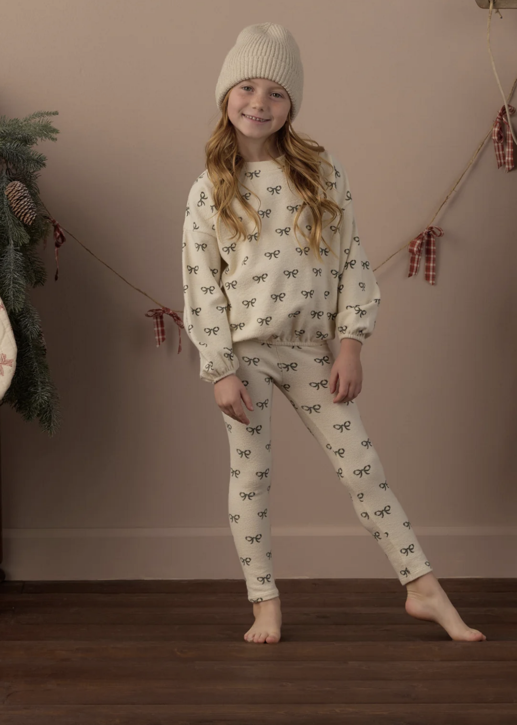 Rylee + Cru LLC SPONGEY KNIT SET EVERGREEN BOWS