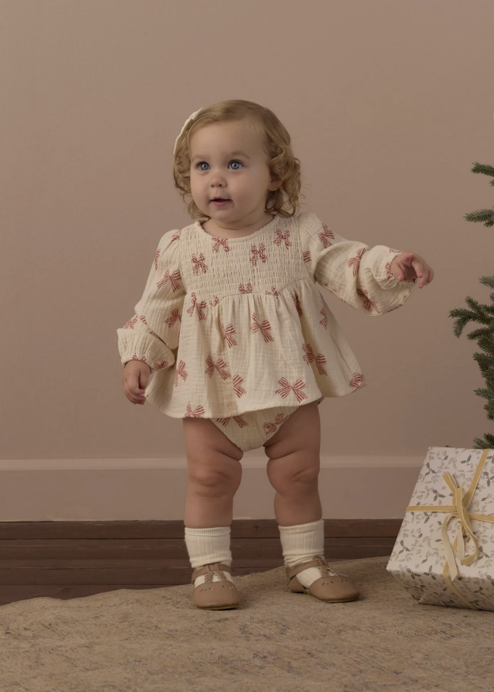 Rylee + Cru LLC SOPHIA TOP BLOOMER SET PEPPERMINT BOWS