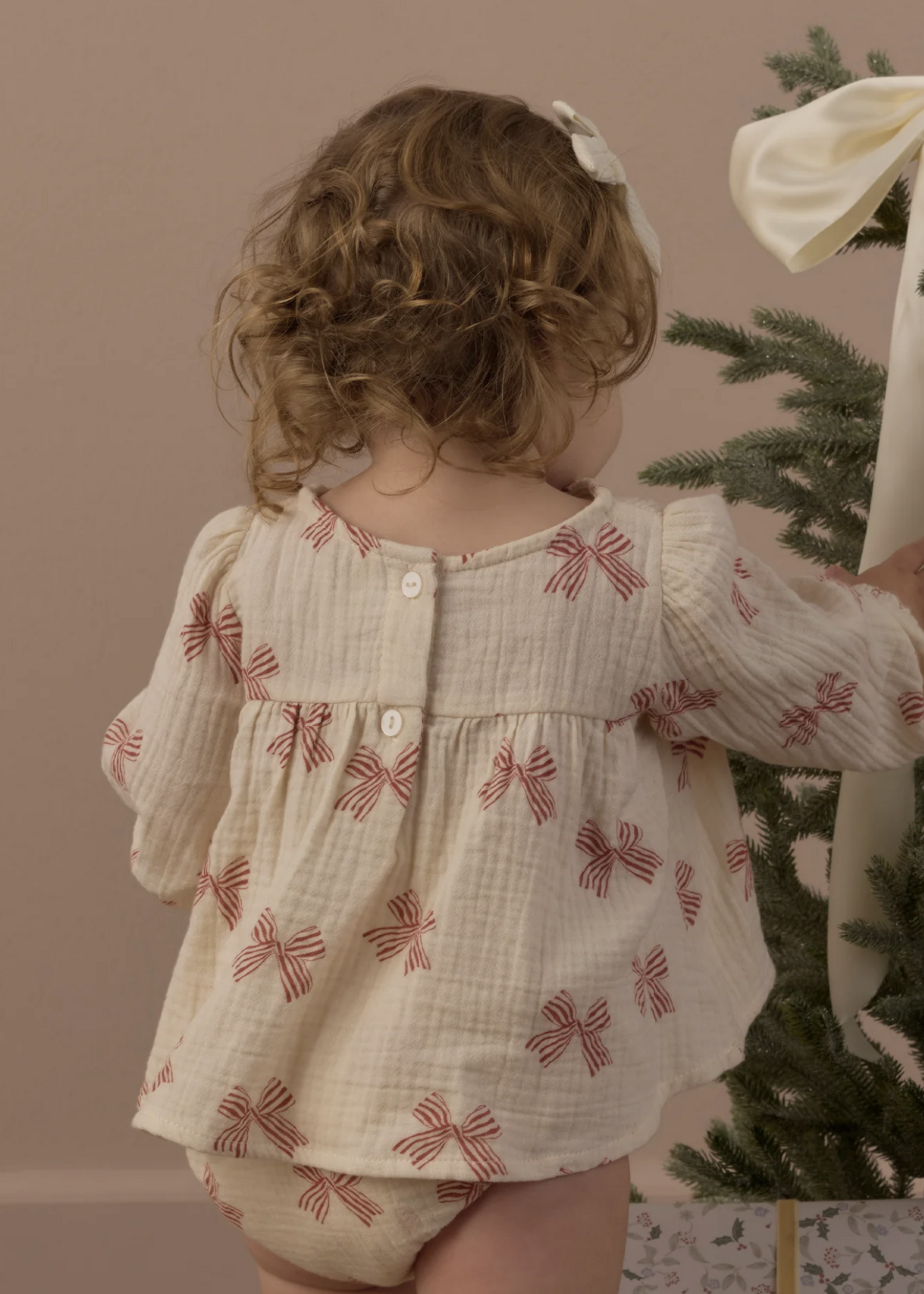 Rylee + Cru LLC SOPHIA TOP BLOOMER SET PEPPERMINT BOWS
