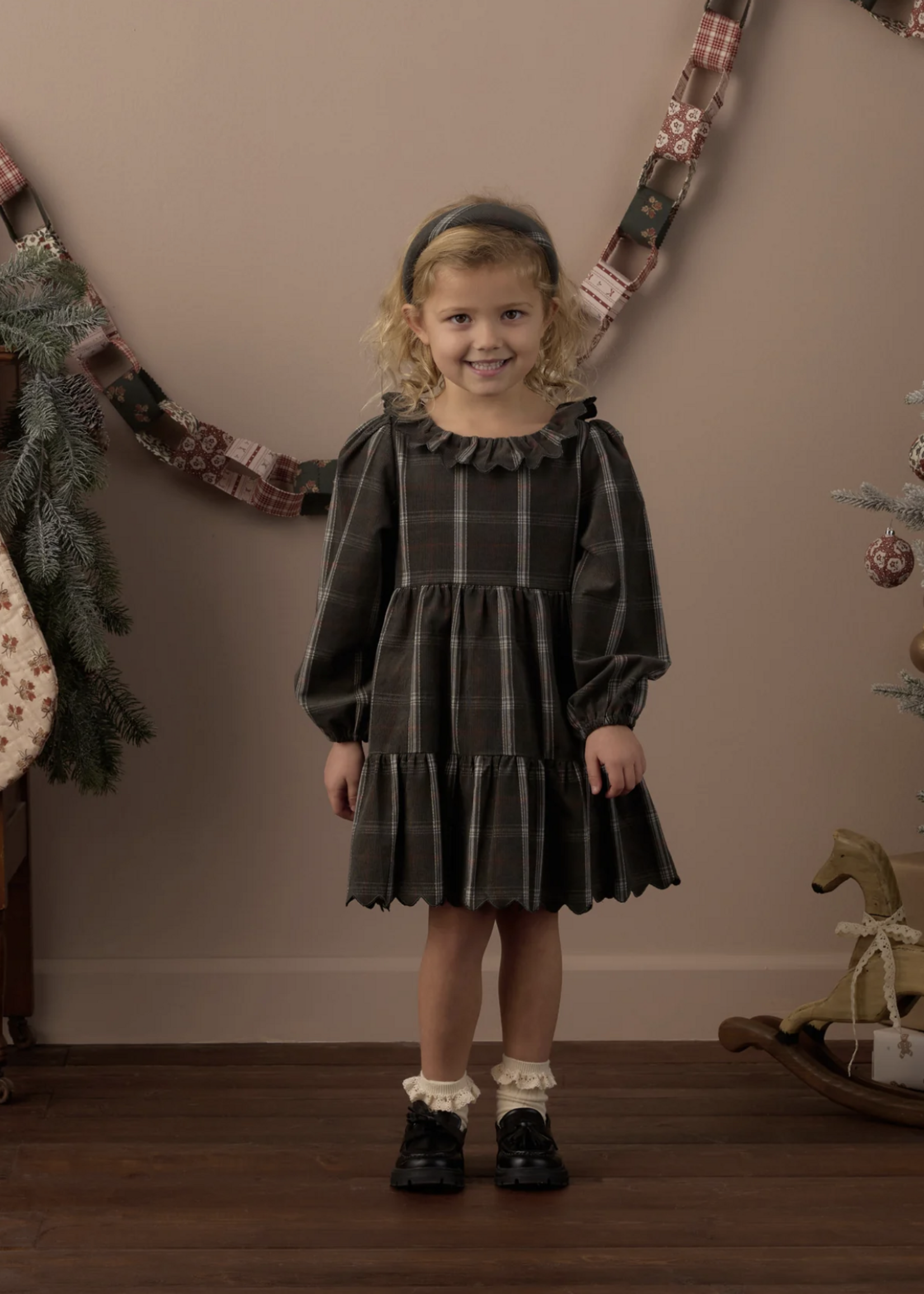 Rylee + Cru LLC FRAN DRESS HOLIDAY PLAID EVERGREEN