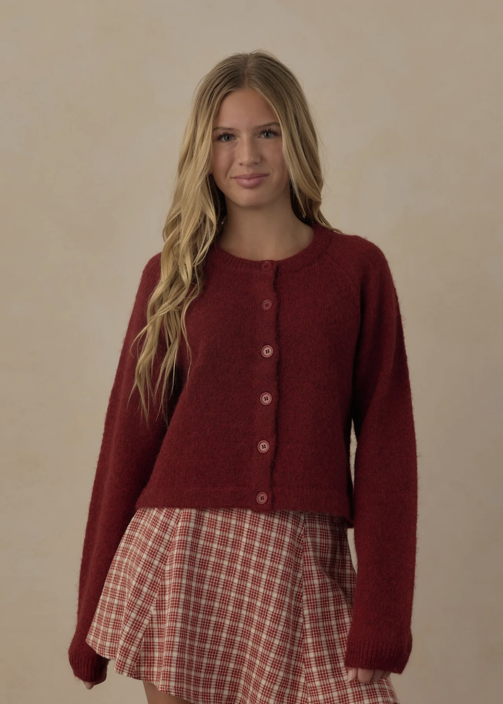 Rylee + Cru LLC TEEN FUZZY CARDIGAN RUBY