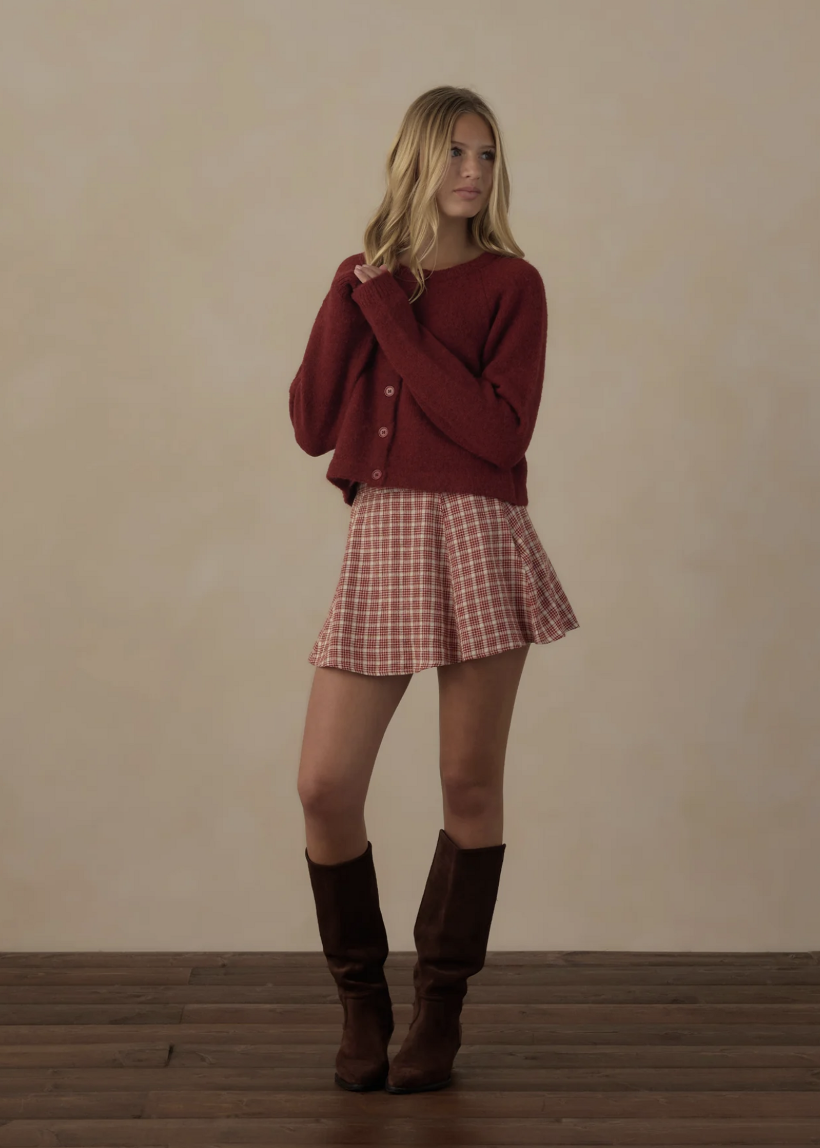 Rylee + Cru LLC TEEN FUZZY CARDIGAN RUBY