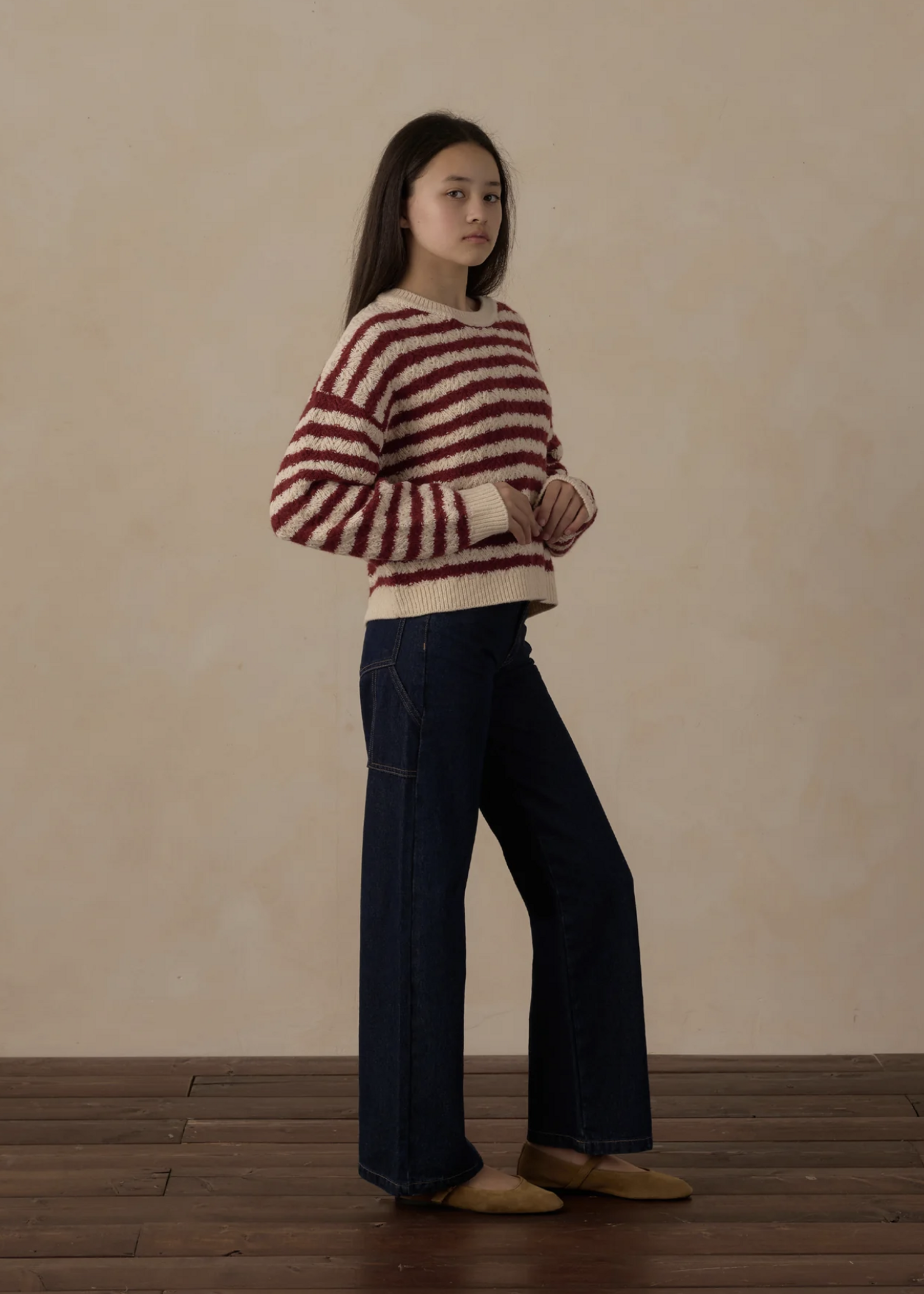 Rylee + Cru LLC TEEN CAROLINA SWEATER RUBY STRIPE