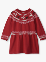 Hatley Kids Red Reindeer Fair Isle Flared Pretty Sweater Dress