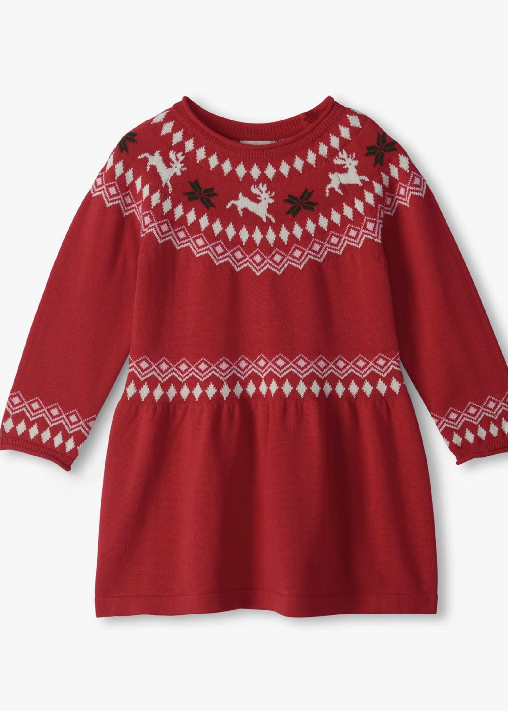 Hatley Kids Red Reindeer Fair Isle Flared Pretty Sweater Dress
