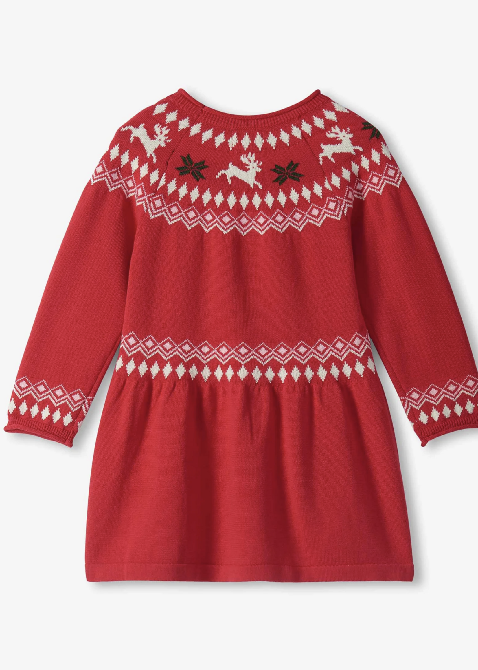 Hatley Kids Red Reindeer Fair Isle Flared Pretty Sweater Dress