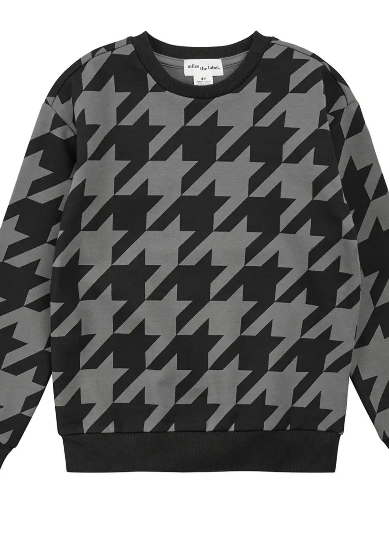 miles the label L/S Sweatshirt Knit Black Houndstooth Print
