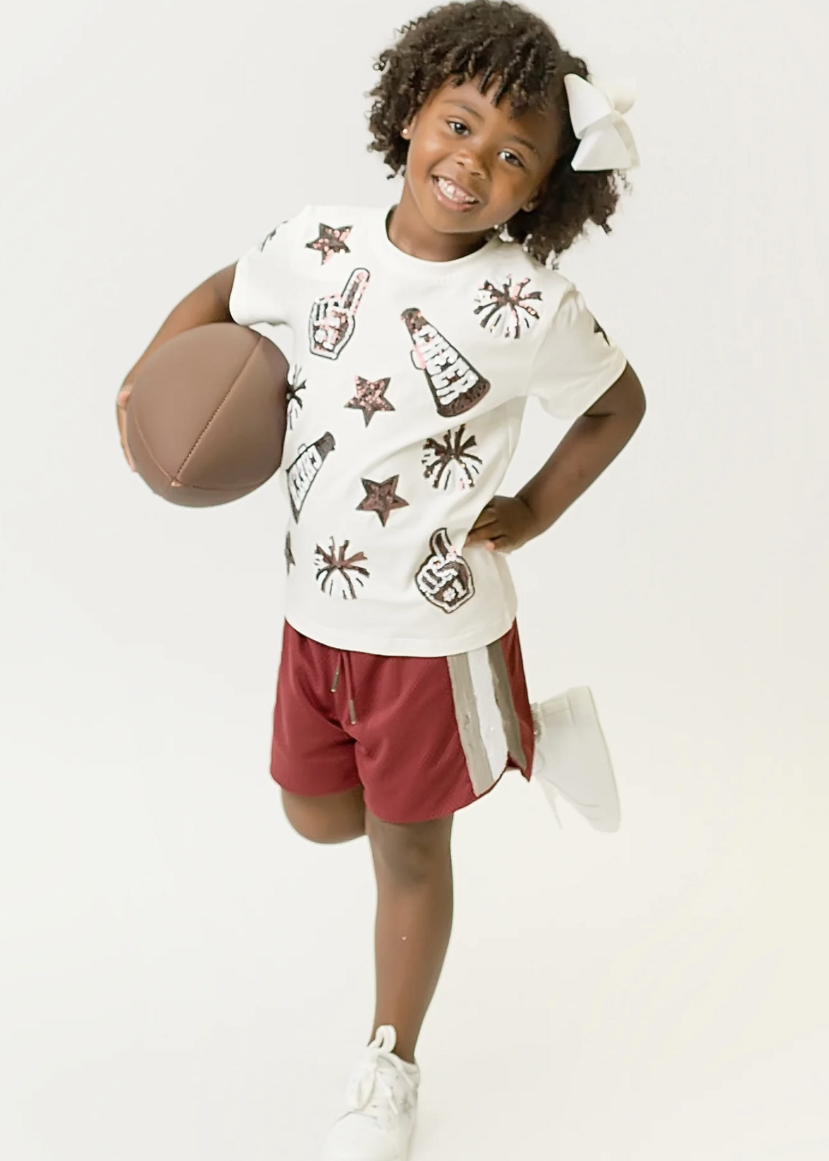 Belle Cher Maroon and White Cheer Shirt