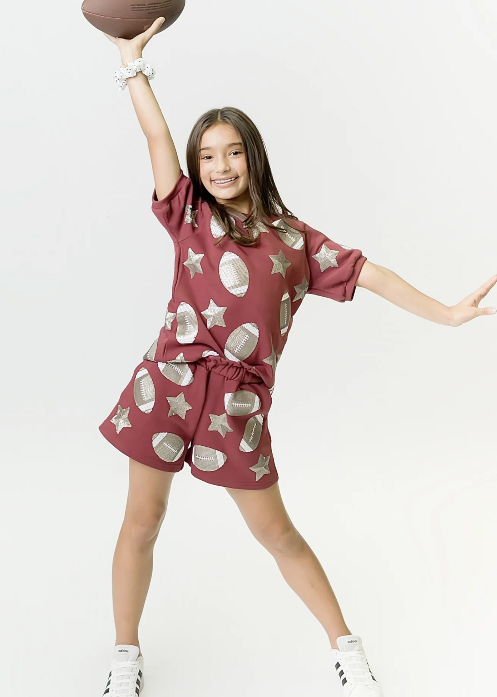 Belle Cher Maroon Football Sequin Shorts