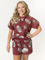 Belle Cher Women's Maroon Football Sequin Top