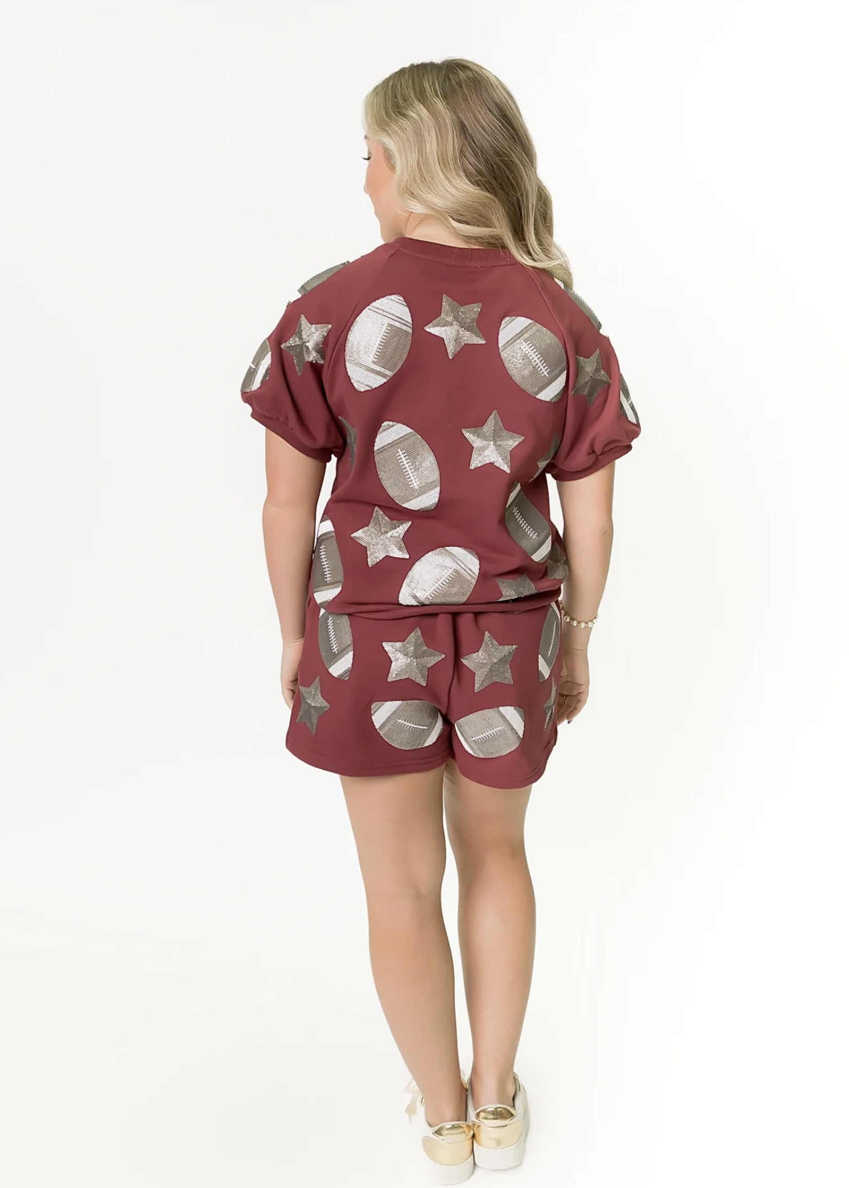 Belle Cher Women's Maroon Football Sequin Top