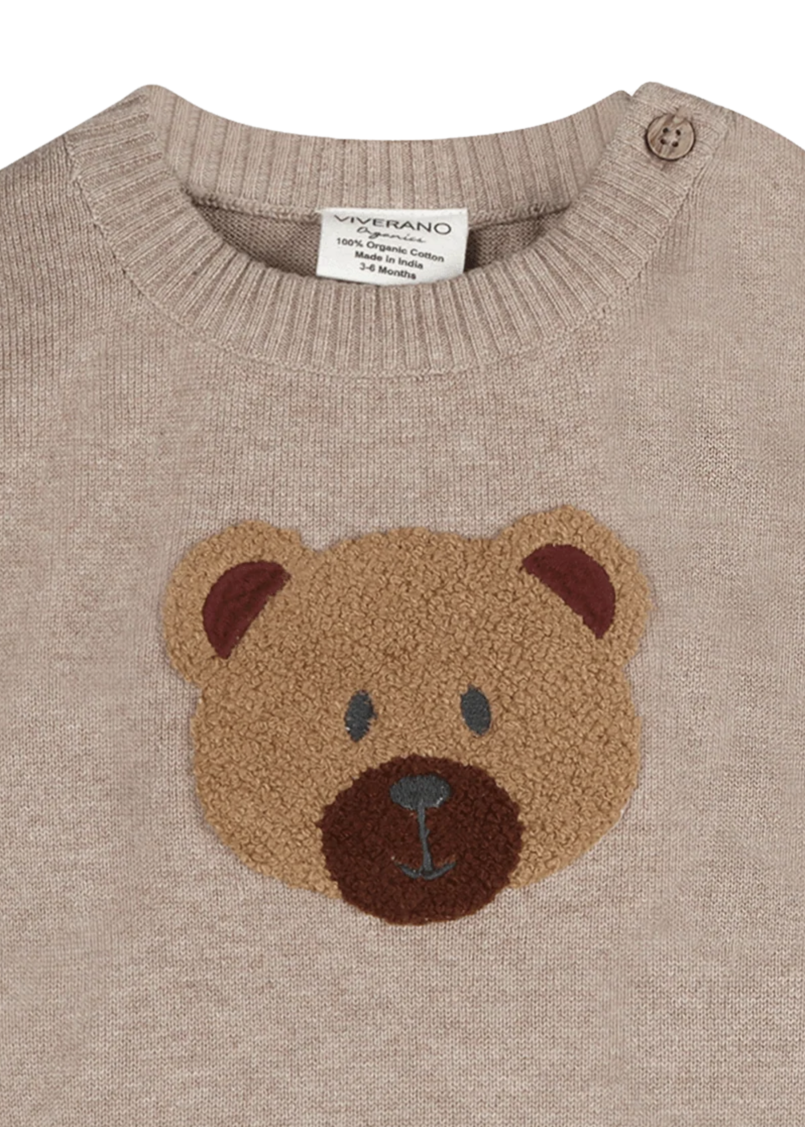 Viverano Bear Knit Baby Pullover Pant Set Organic Cotton Brown