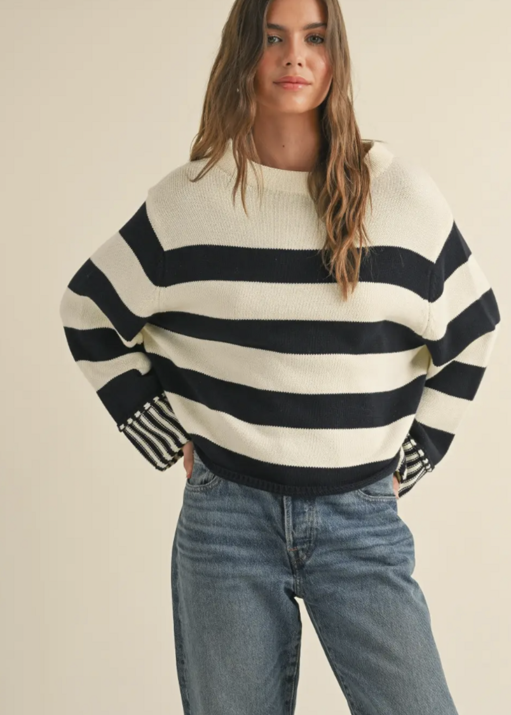 Miou Muse Womens Black/White Striped Sweater