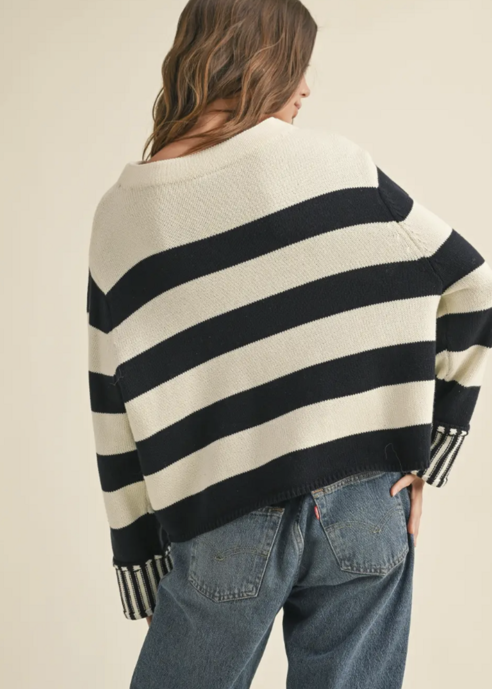 Miou Muse Womens Black/White Striped Sweater