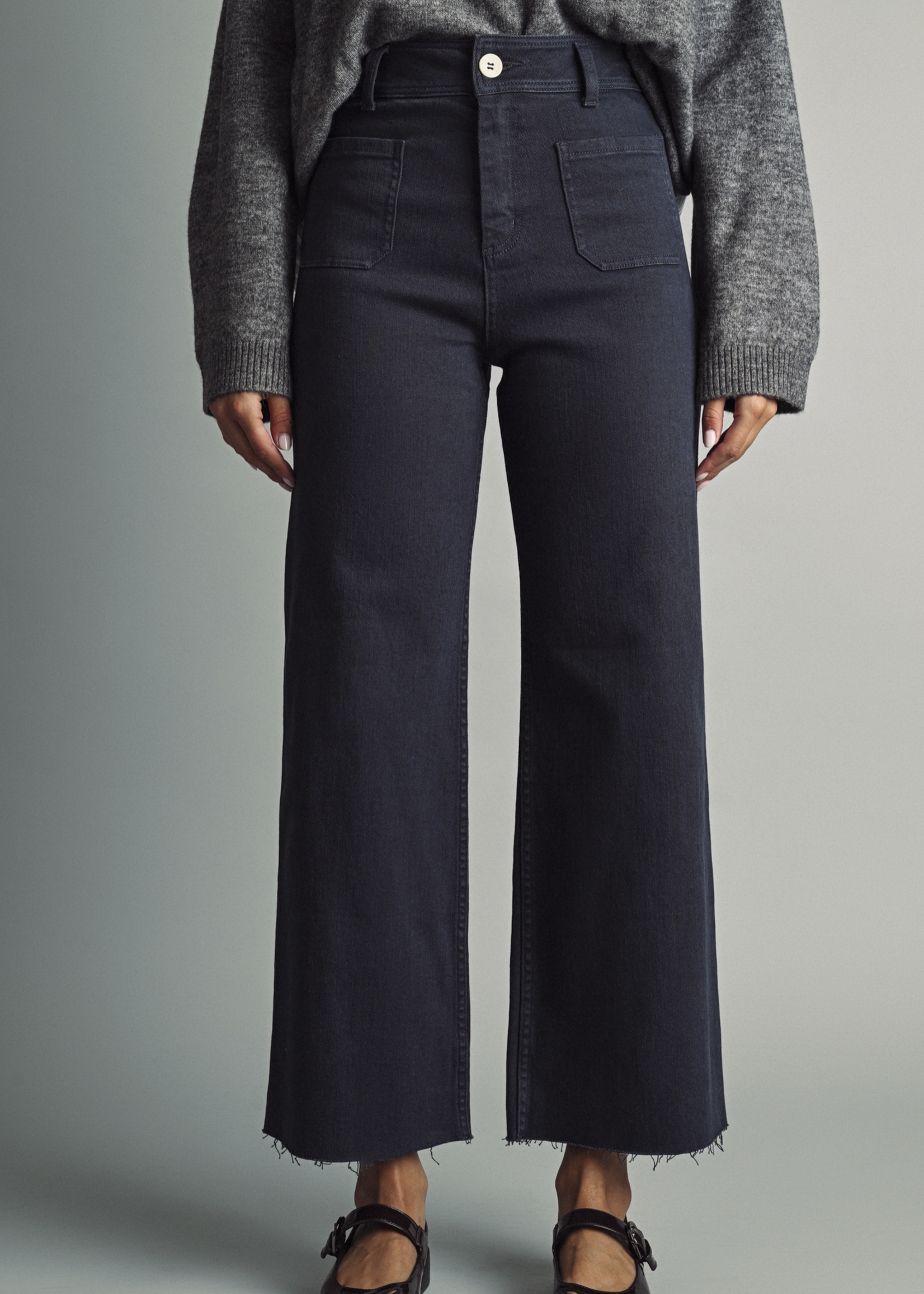 Miou Muse Womens Straight Wide Leg Pants w/Front Pocket Navy