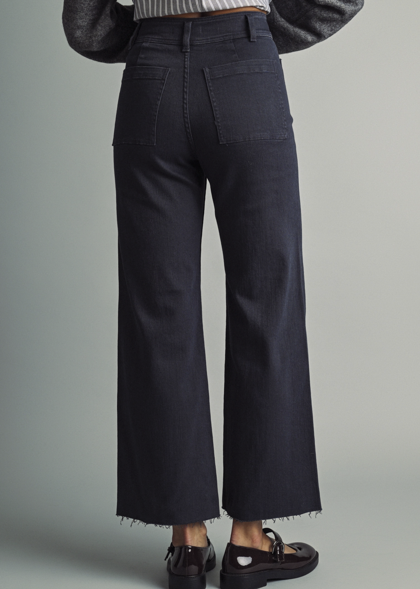 Miou Muse Womens Straight Wide Leg Pants w/Front Pocket Navy