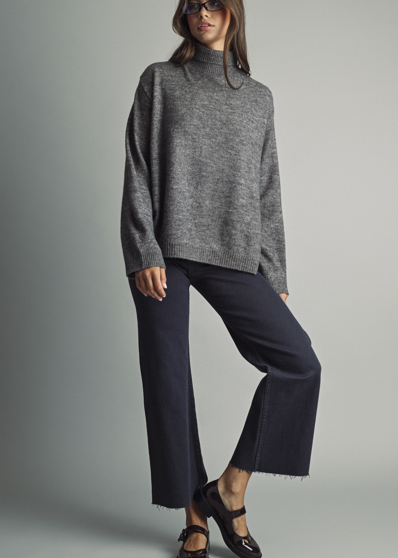 Miou Muse Womens Straight Wide Leg Pants w/Front Pocket Navy