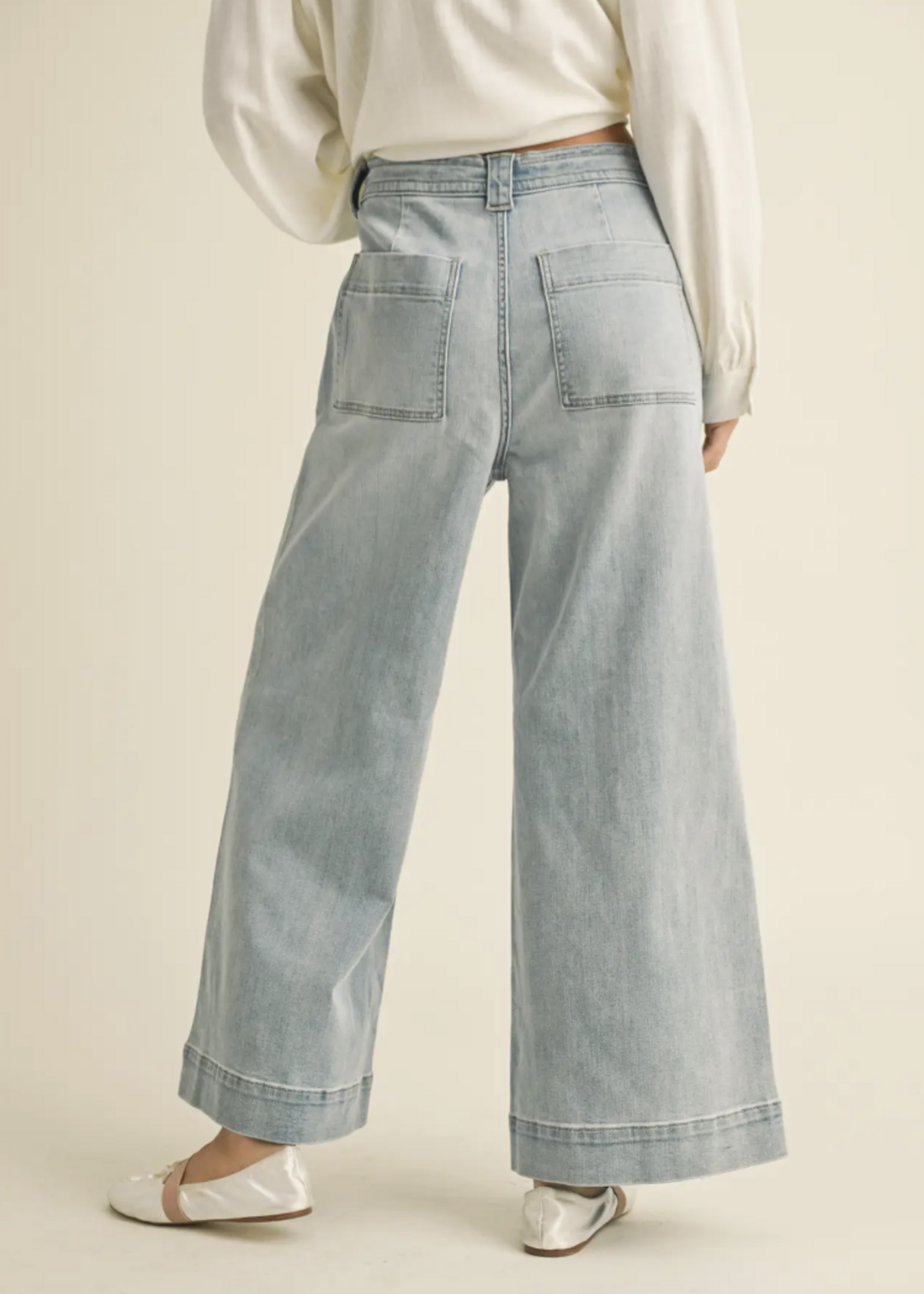 Miou Muse Womens Washed Denim with Tie Front Pants