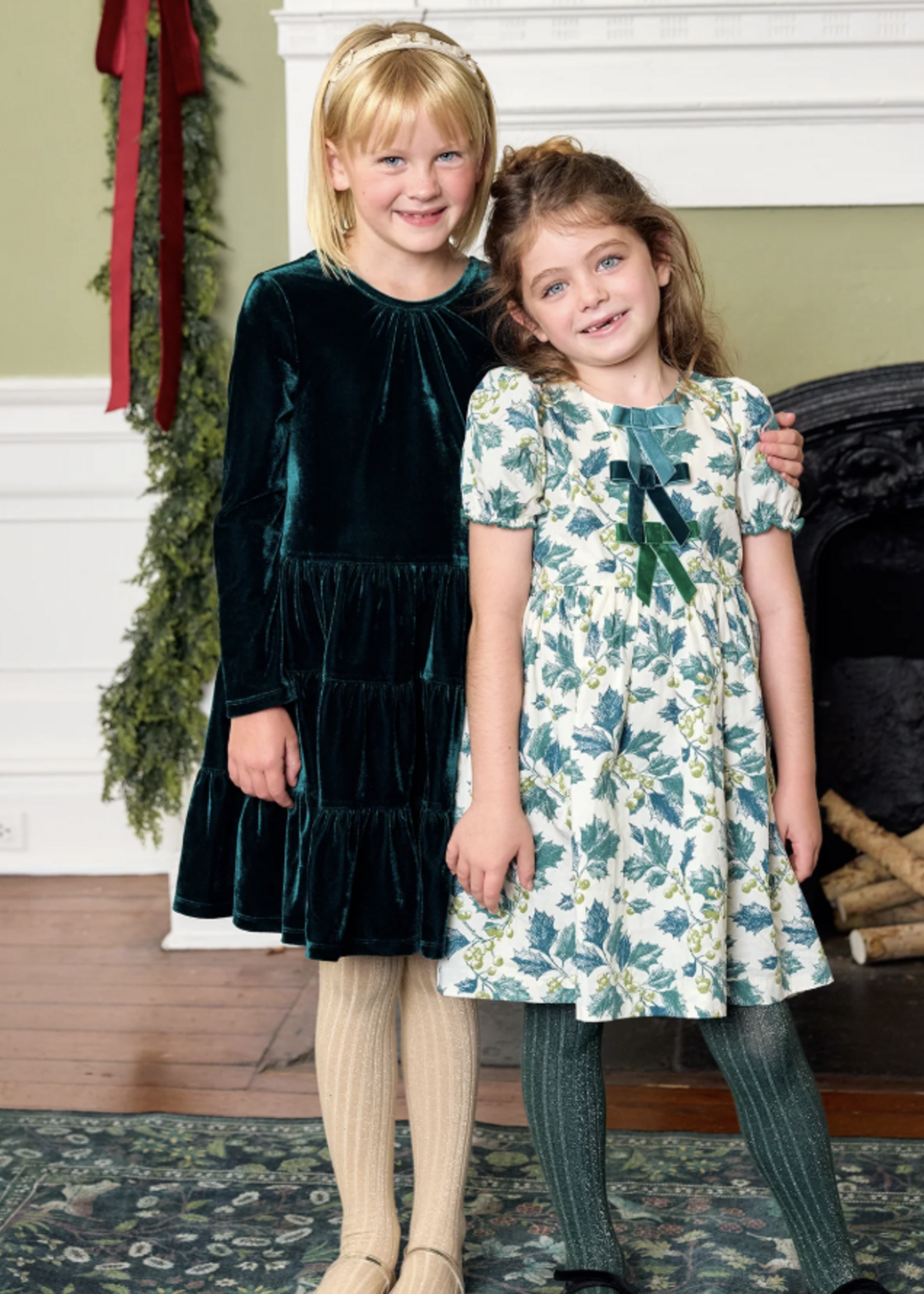 Pink Chicken girls hermione dress - green holly
