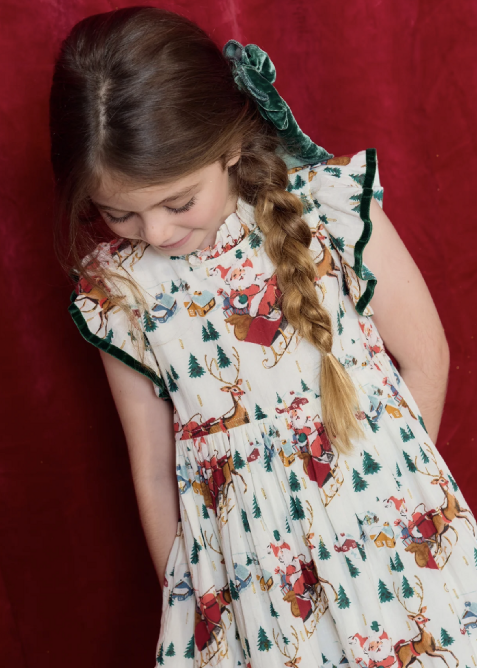 Pink Chicken girls jennifer dress - santa sleigh