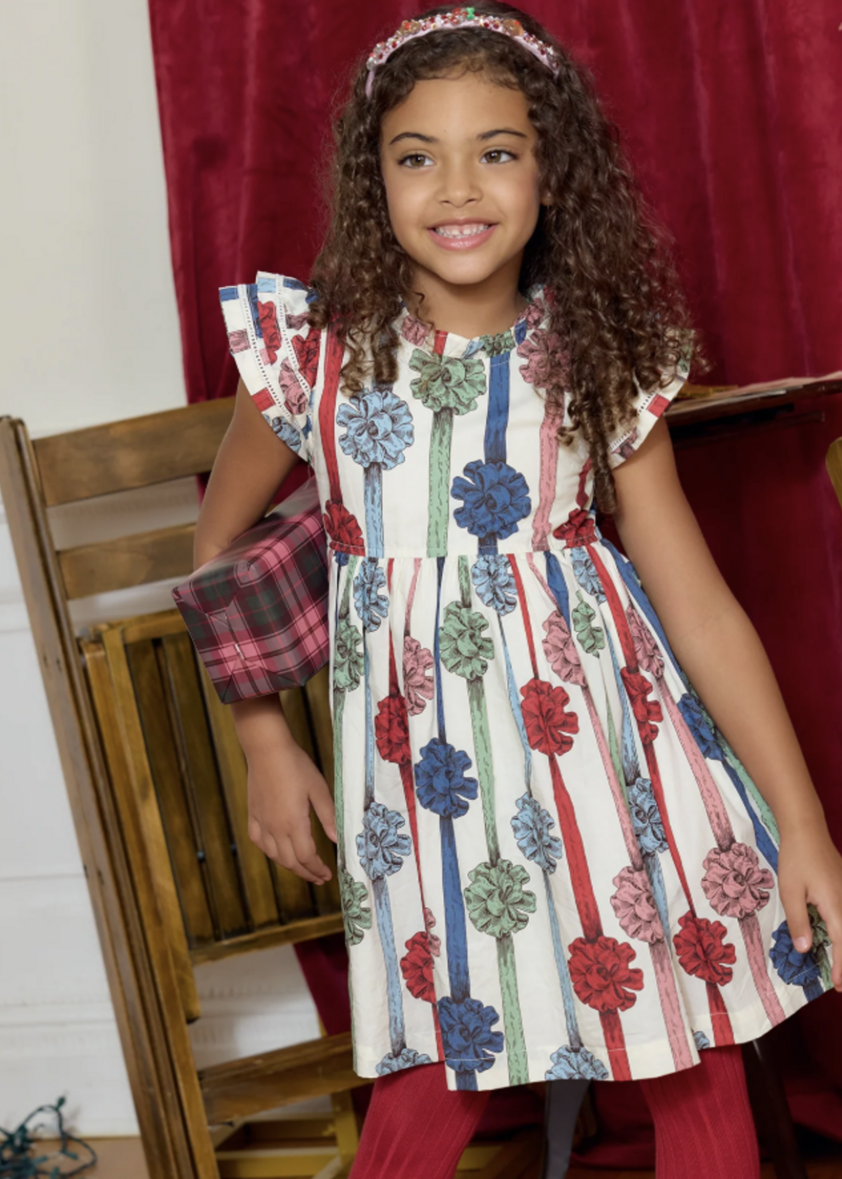 Pink Chicken girls double ruffle jennifer dress - present bows