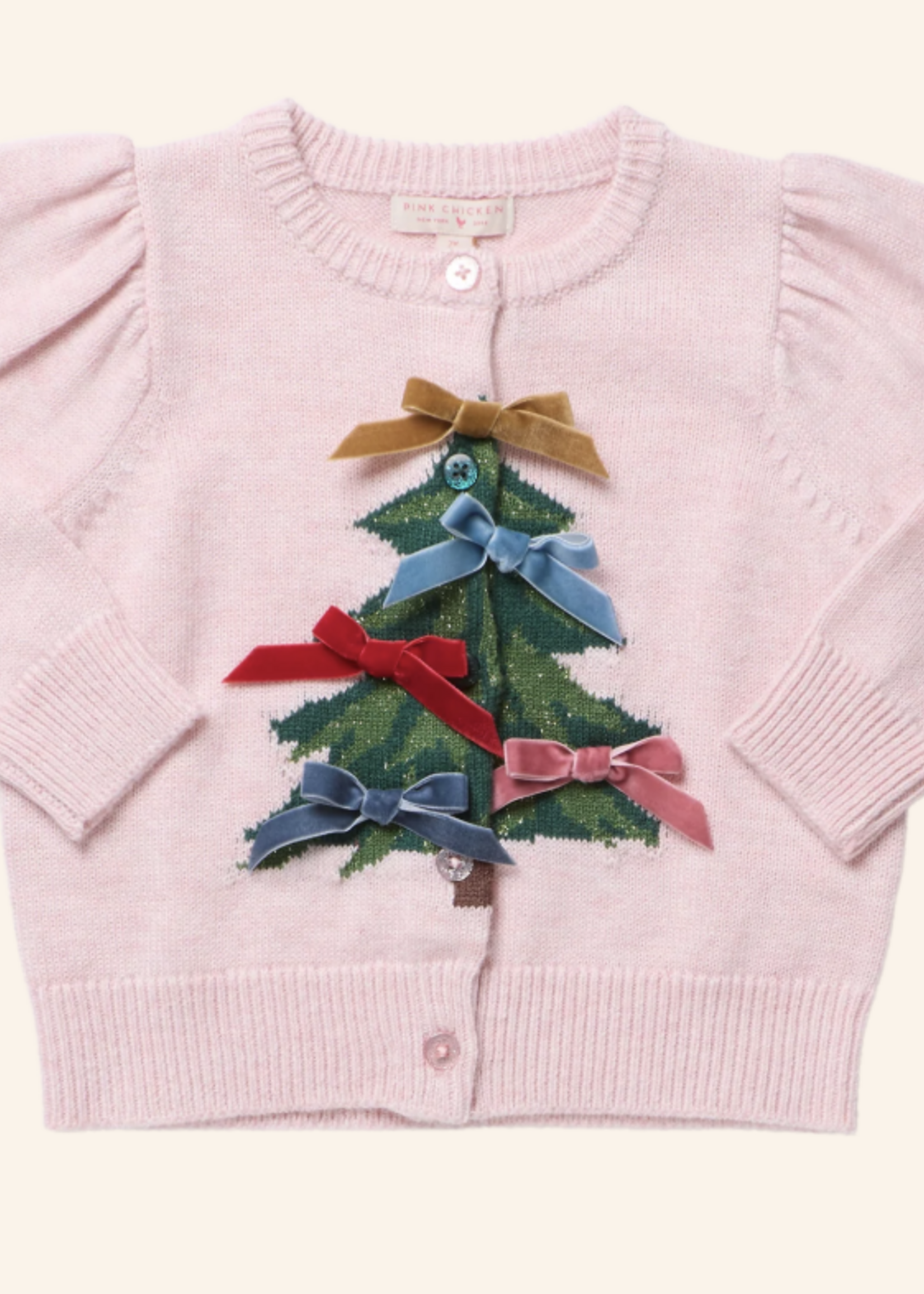 Pink Chicken girls constance sweater - tree bows