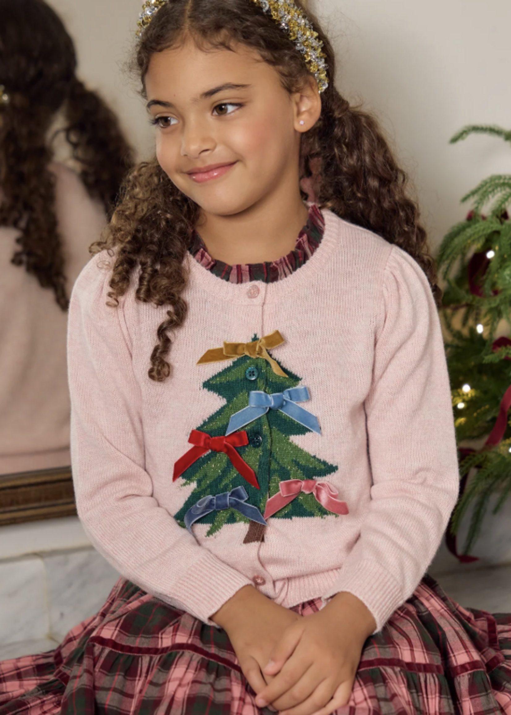 Pink Chicken girls constance sweater - tree bows