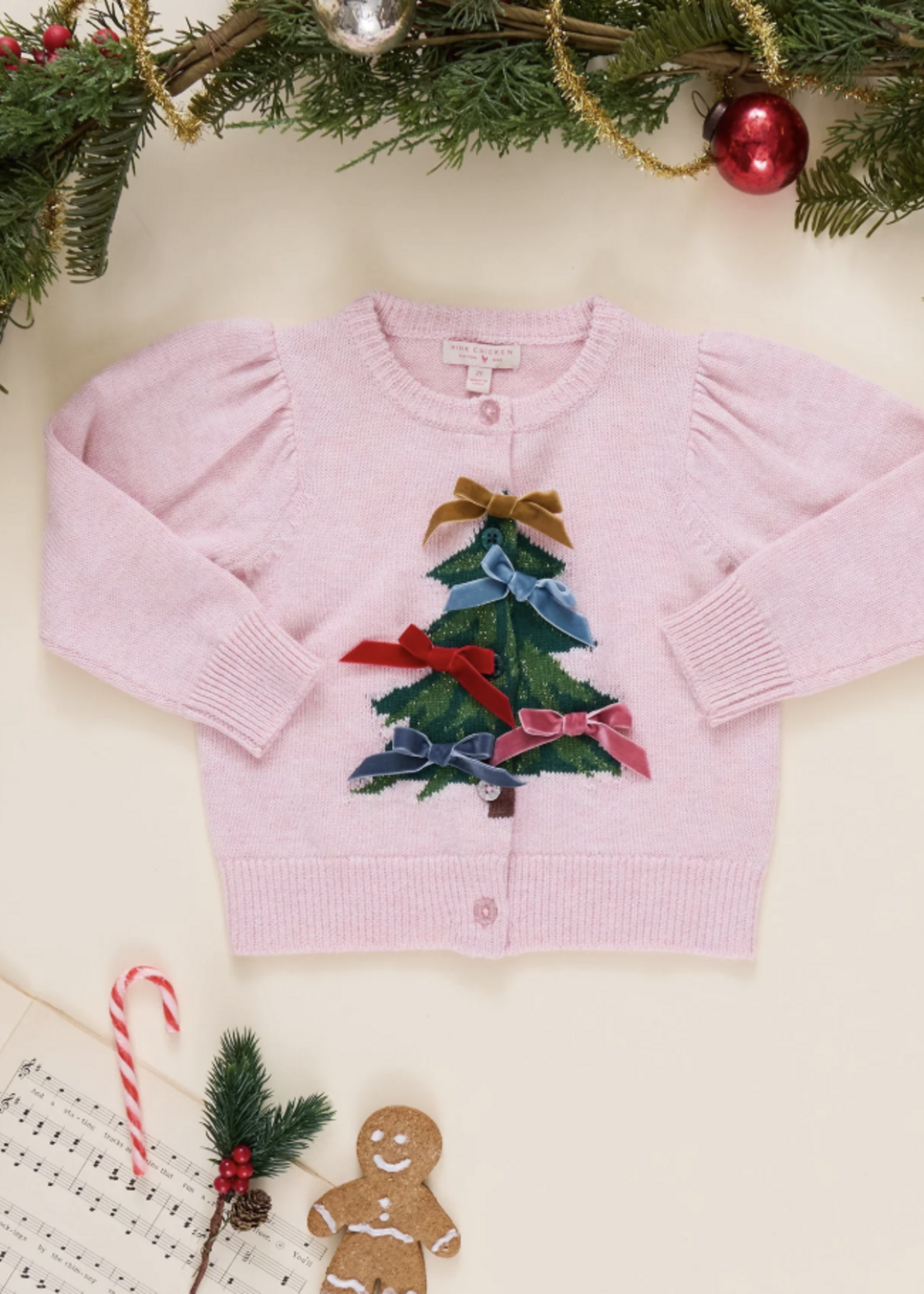 Pink Chicken girls constance sweater - tree bows
