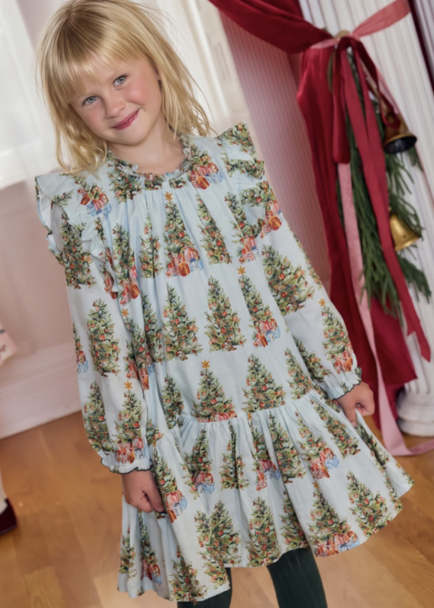 Pink Chicken girls harper dress - trees and presents
