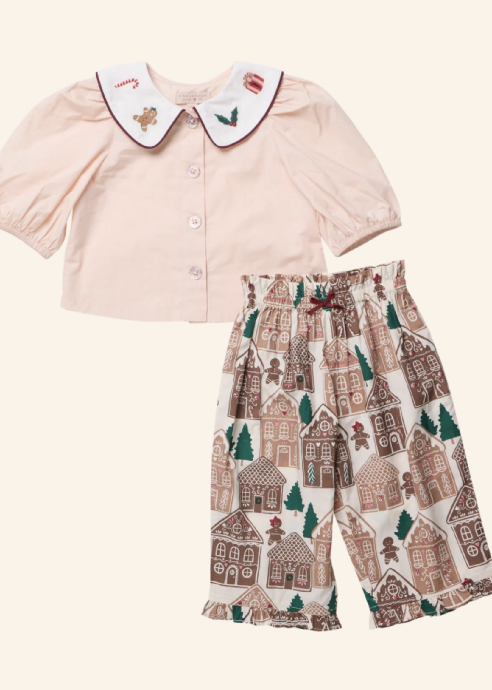 Pink Chicken baby girls noelle 2pc set - gingerbread houses