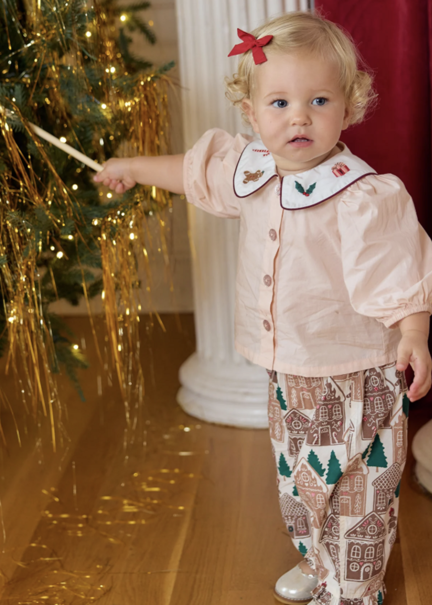 Pink Chicken baby girls noelle 2pc set - gingerbread houses