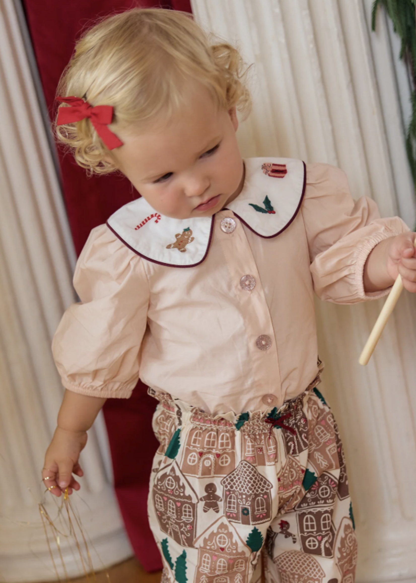Pink Chicken baby girls noelle 2pc set - gingerbread houses