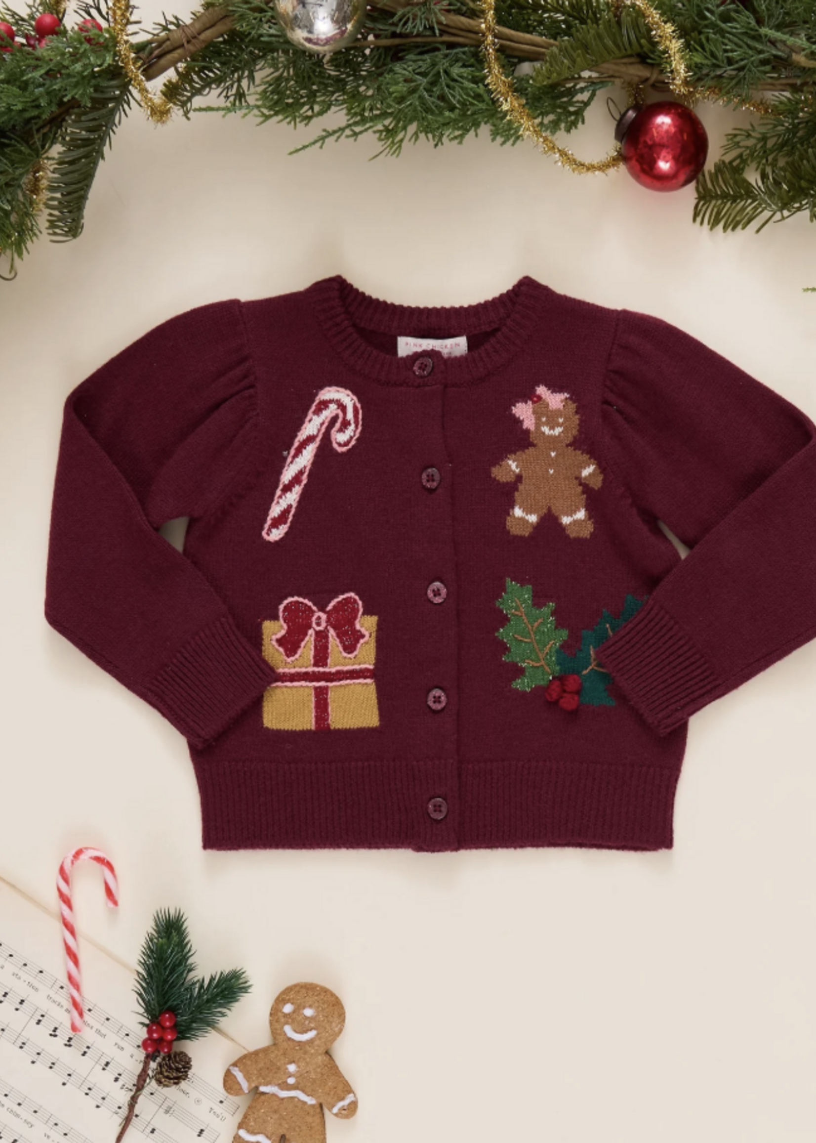 Pink Chicken girls constance sweater - holiday patches