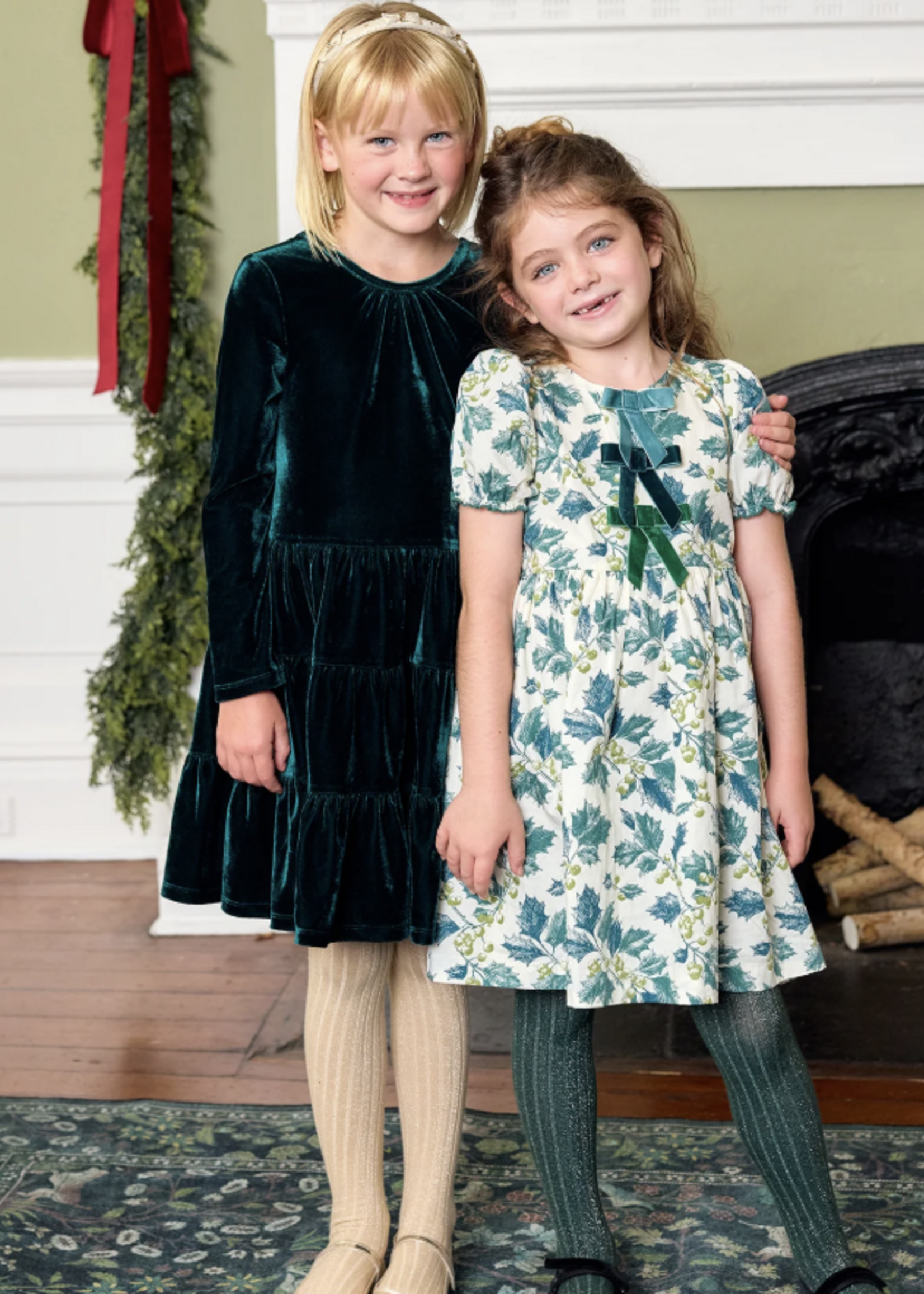 Pink Chicken girls pearl dress - evergreen velour