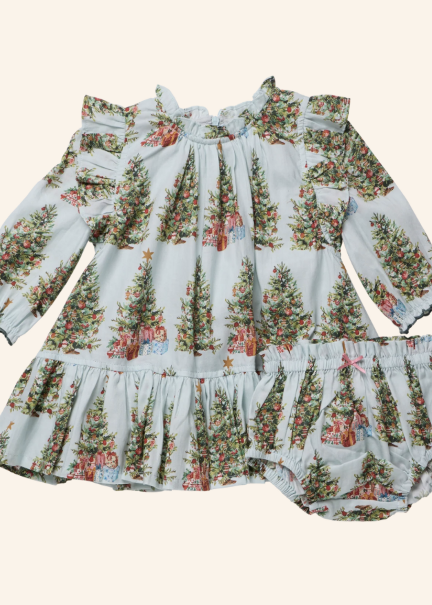 Pink Chicken baby girls harper dress set - trees and presents