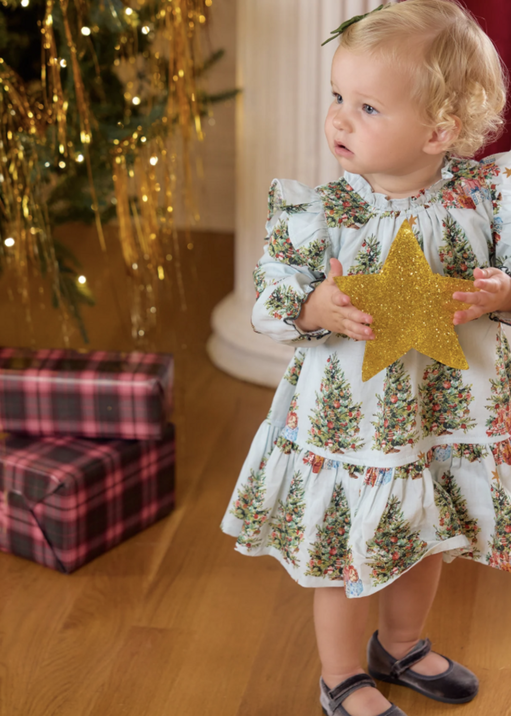 Pink Chicken baby girls harper dress set - trees and presents
