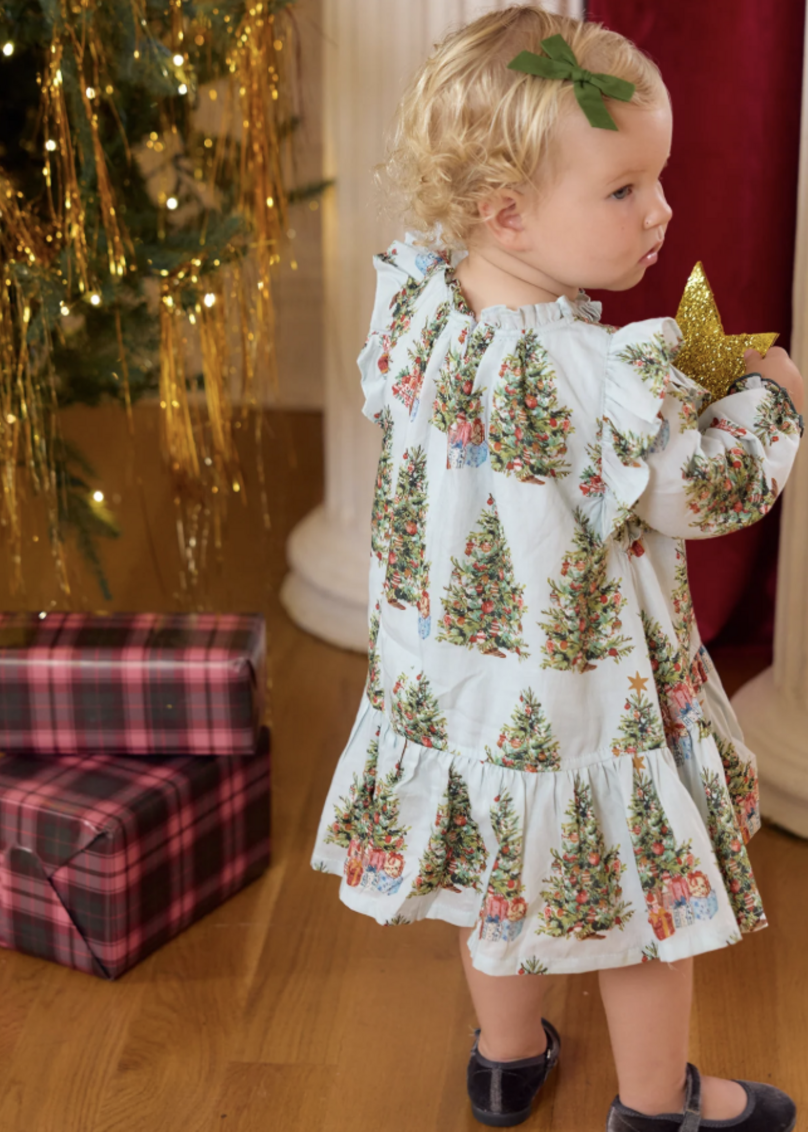 Pink Chicken baby girls harper dress set - trees and presents