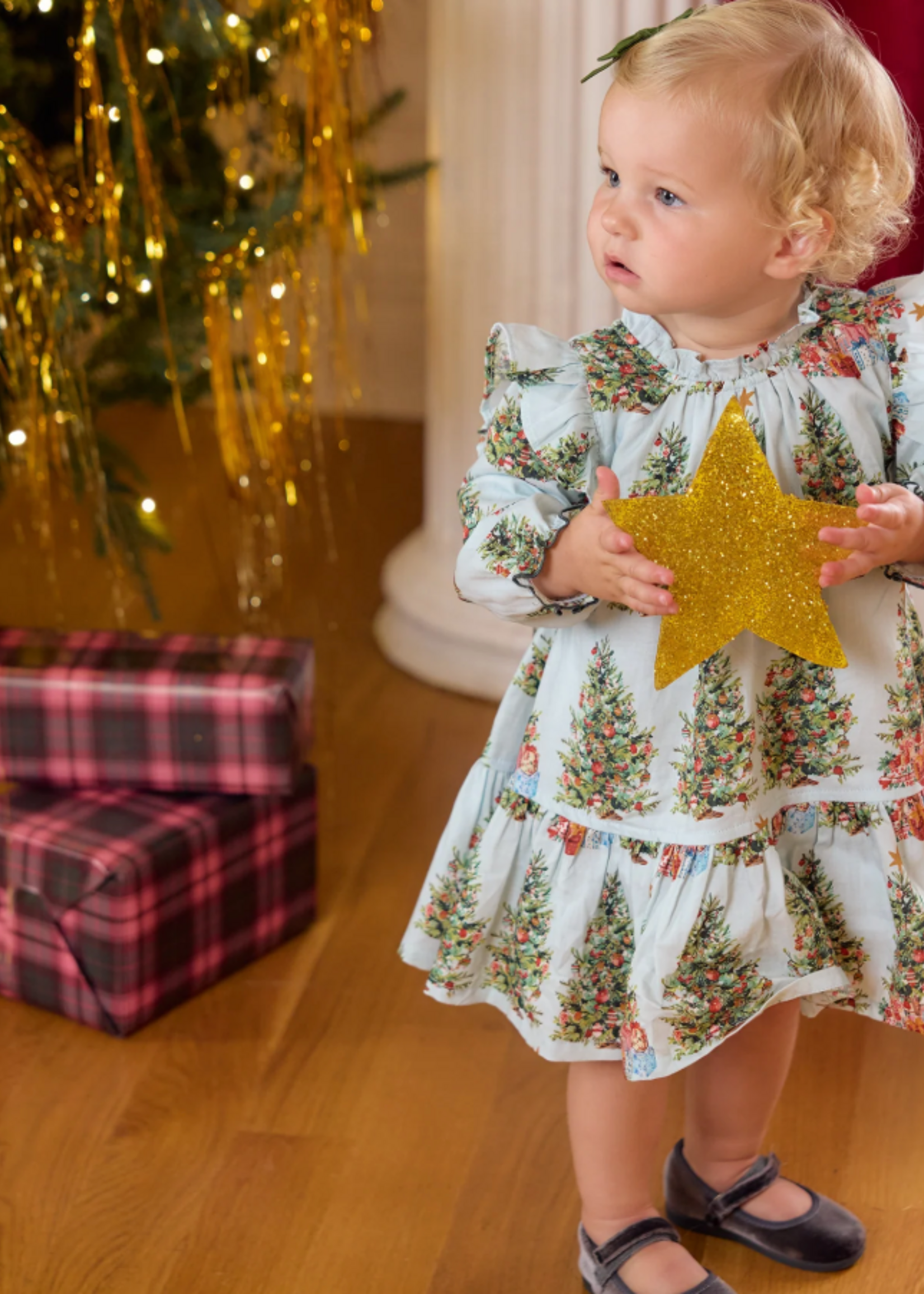 Pink Chicken baby girls harper dress set - trees and presents