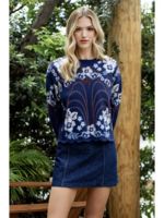 THML Clothing All Over Pattern Sweater Top Navy