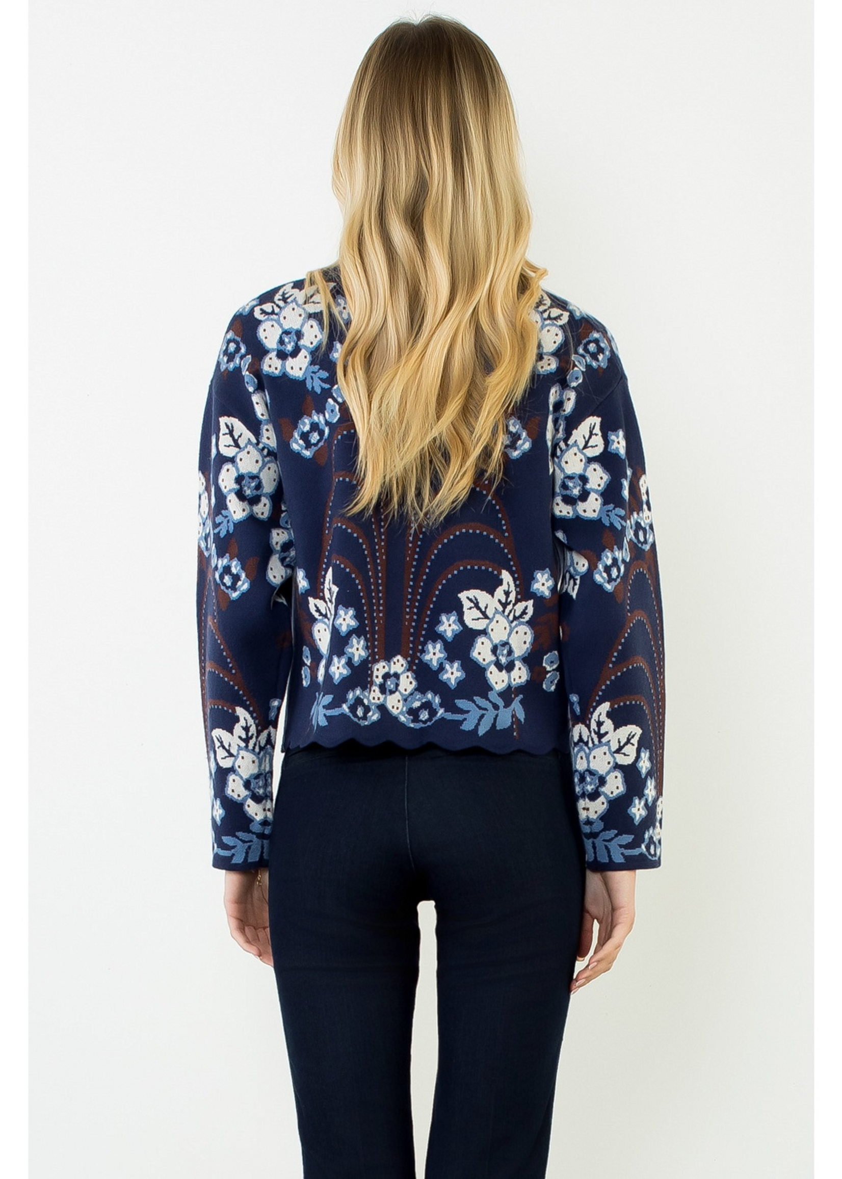 THML Clothing All Over Pattern Sweater Top Navy