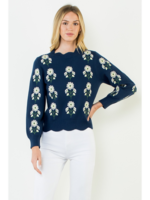 THML Clothing Flower Embroidered Sweater Navy