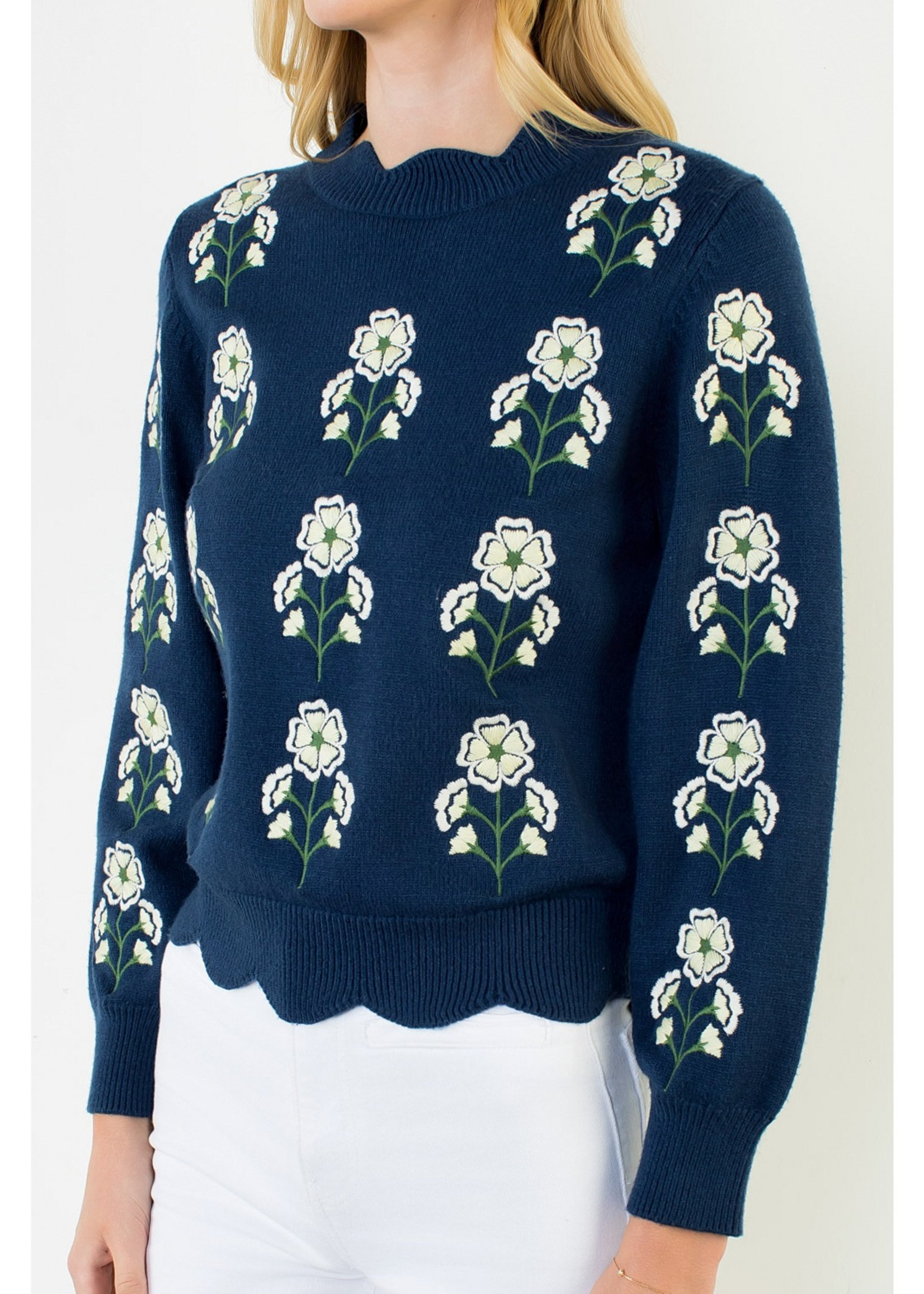 THML Clothing Flower Embroidered Sweater Navy