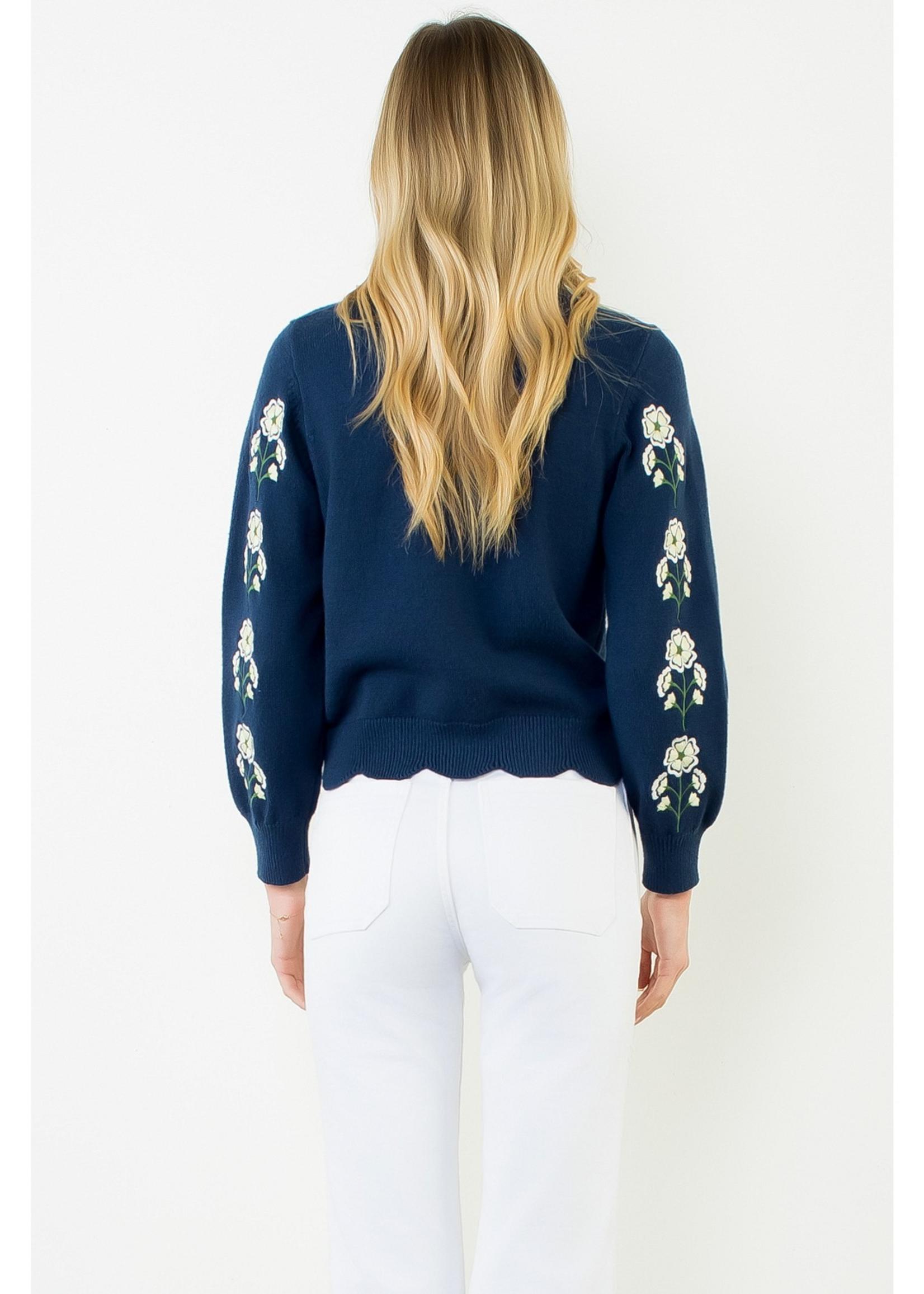 THML Clothing Flower Embroidered Sweater Navy