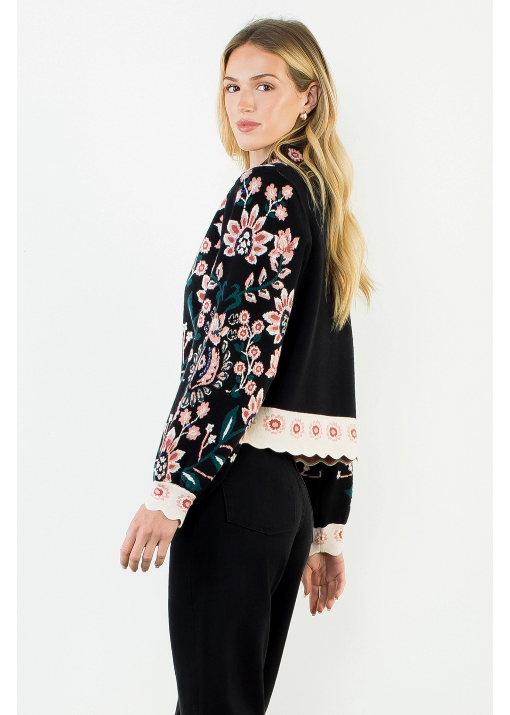 THML Clothing High Neck Long Sleeve Floral Sweater