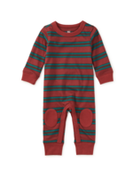 Tea Collection STRIPE KNEE PATCH BABY ROMPER SANGRIA