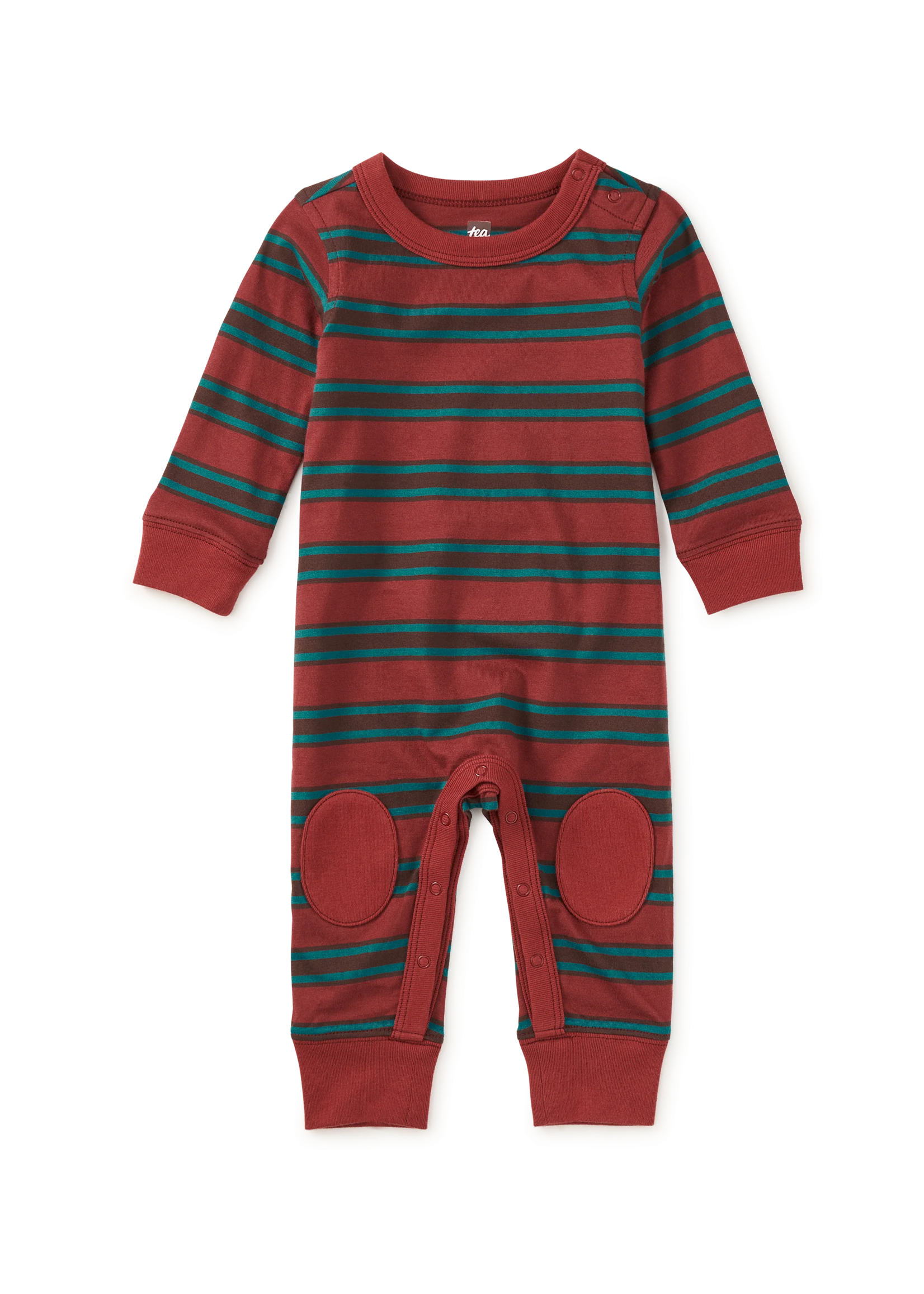 Tea Collection STRIPE KNEE PATCH BABY ROMPER SANGRIA