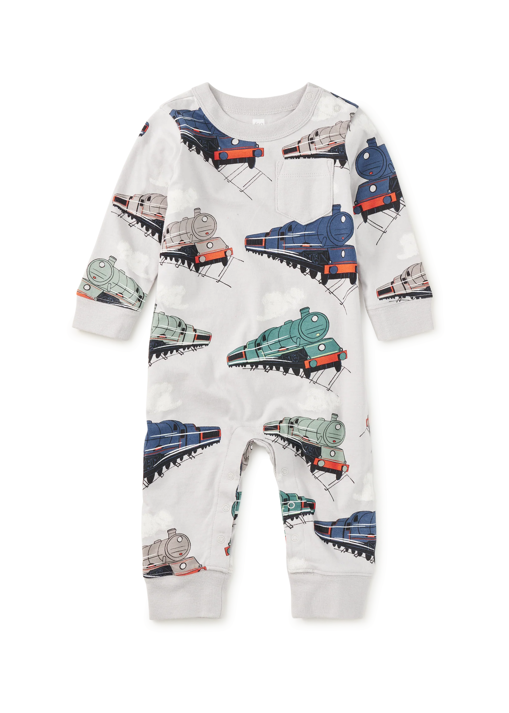 Tea Collection L/S POCKET BABY ROMPER GREAT RAILWAY JOURNEY