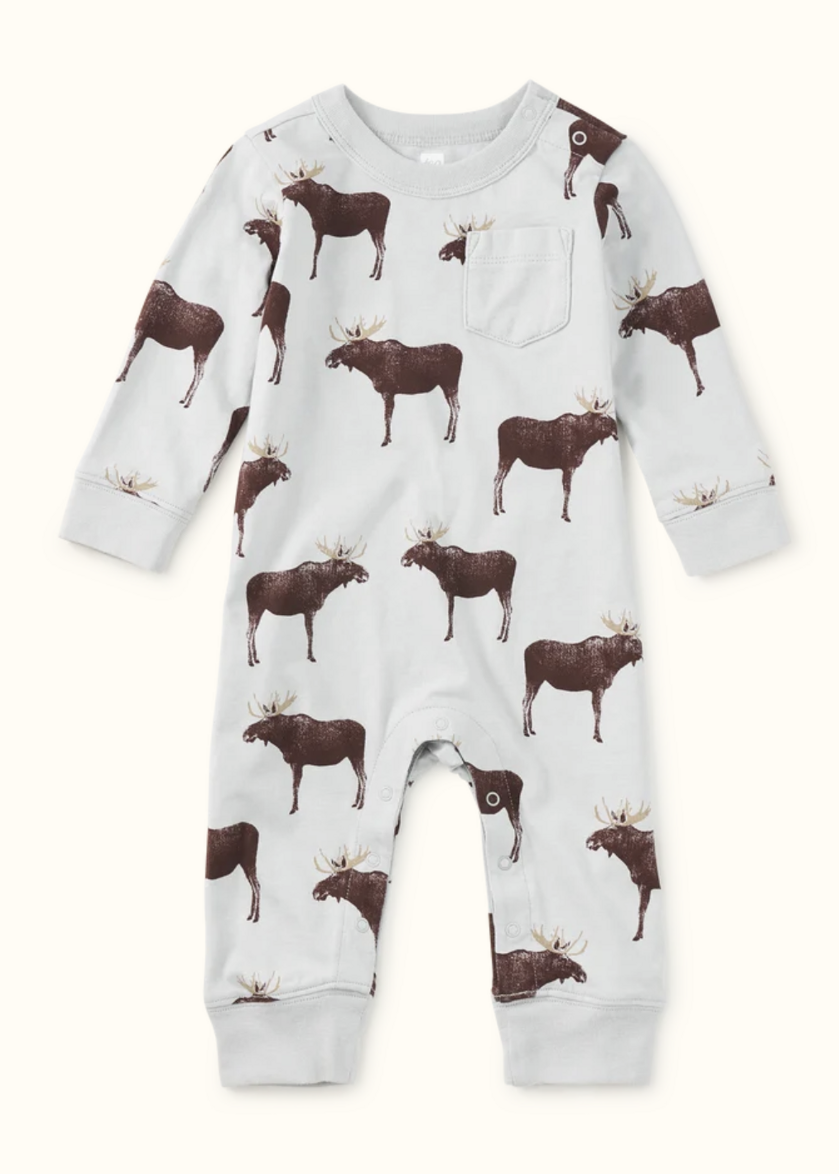 Tea Collection L/S POCKET BABY ROMPER MOOSE CROSSING